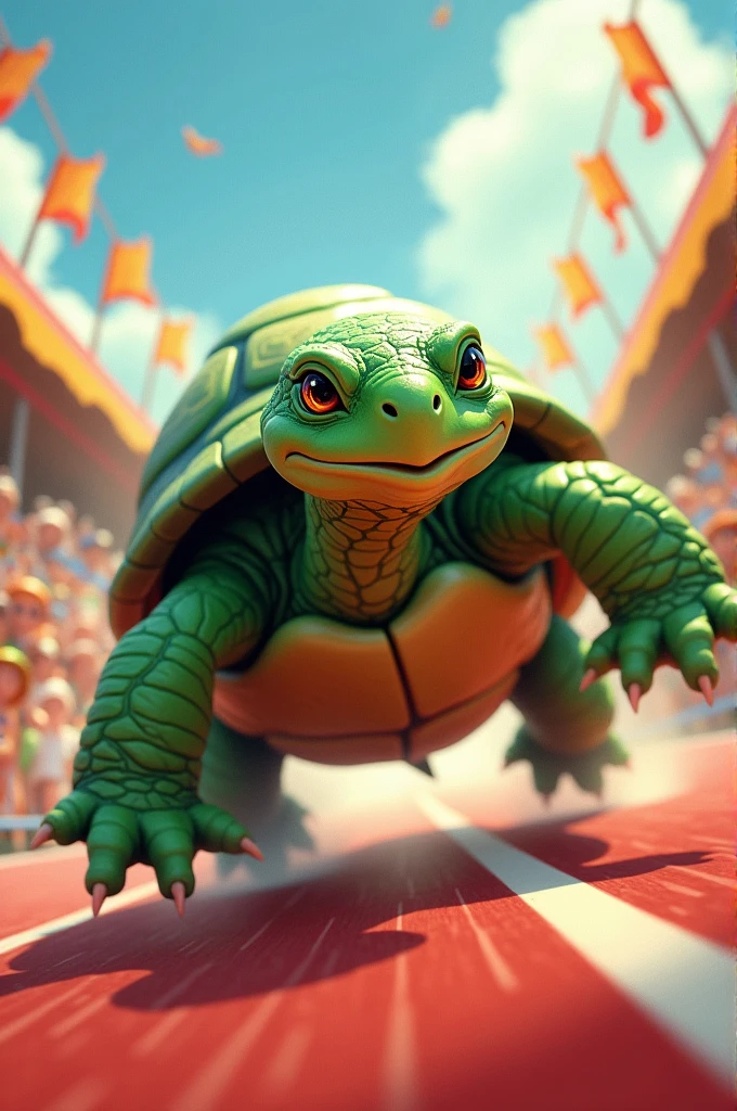A turtle crossing a finish line