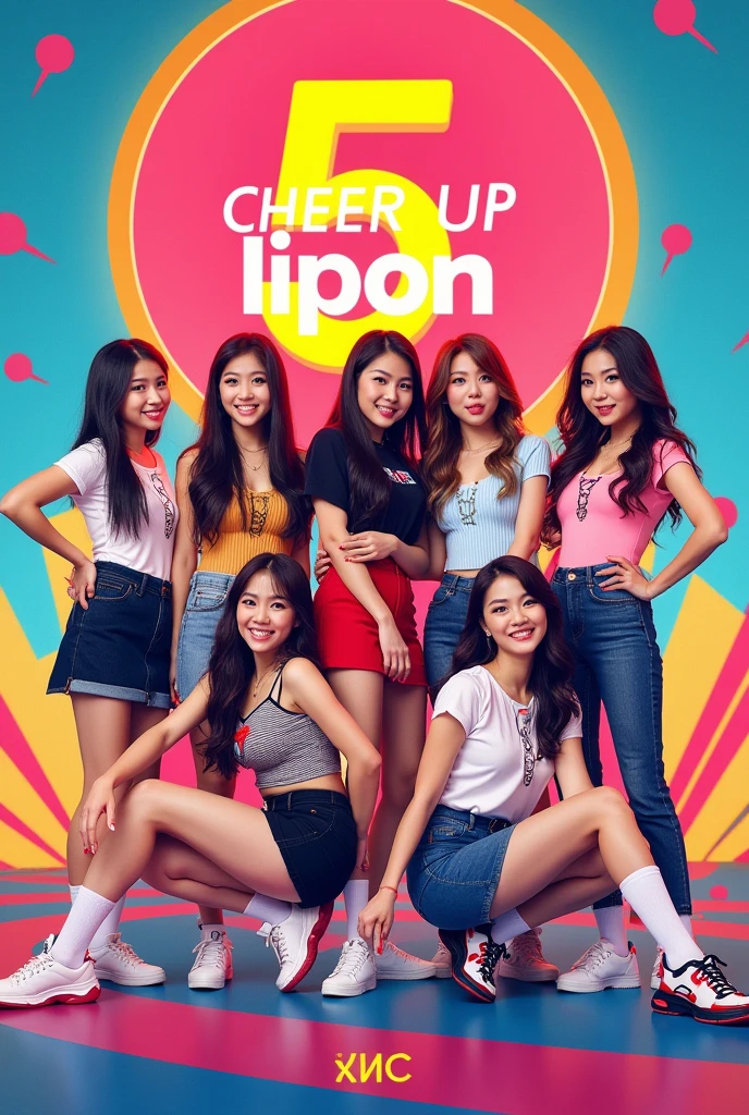 Generate a poster of the song cheer up by twice that says 5 Billion, that only has 7 members on the cover

