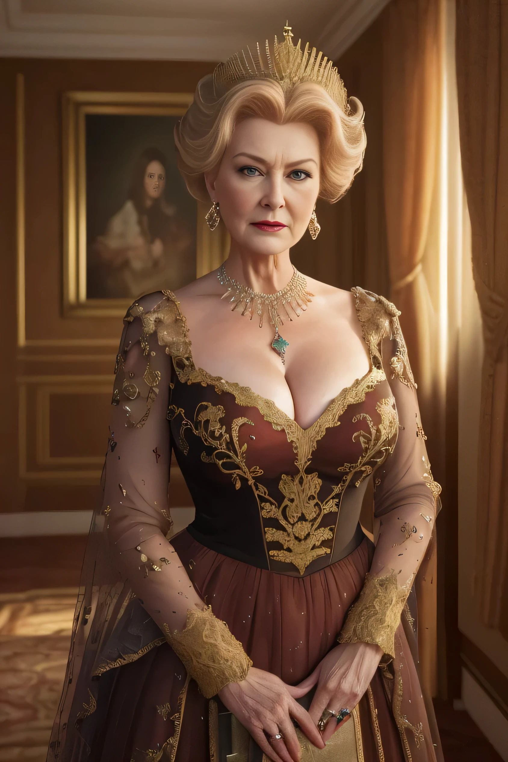 (Highest quality,4K,8k,High resolution,artwork:1.2),Very detailed,(Realistic,photoRealistic,photo-Realistic:1.37), Full body image,Hall for people 60 and over々Barrel Madame, Queen,Dominant representation, (Nancy Patricia D..........'Alexander Pelosi:1.1), A dignified figure, rich curves, セクシーlingerie,Wrinkled face, lingerie,short hair, Intense aura, Sublime Dominance, Sexy lingerie, lingerie in different colors, In the bedroom, in the garden, Clear lingerie, Wearing panties,Make your bra visible, good, I'looking forward to it, Show me your ass from behind