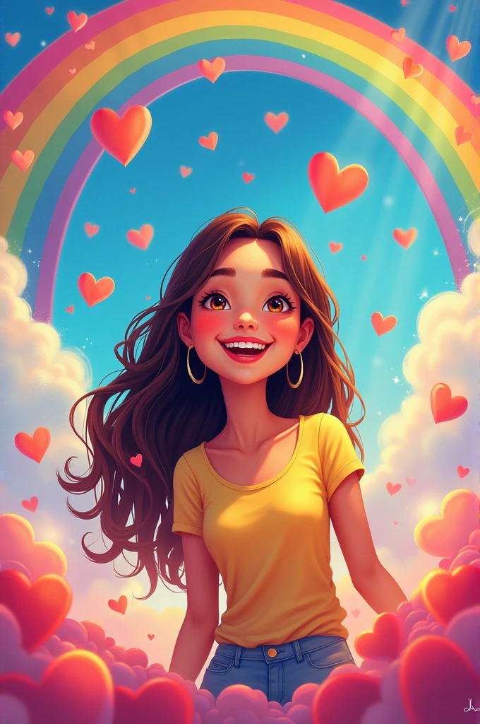 Maribel with colors, hearts and rainbows