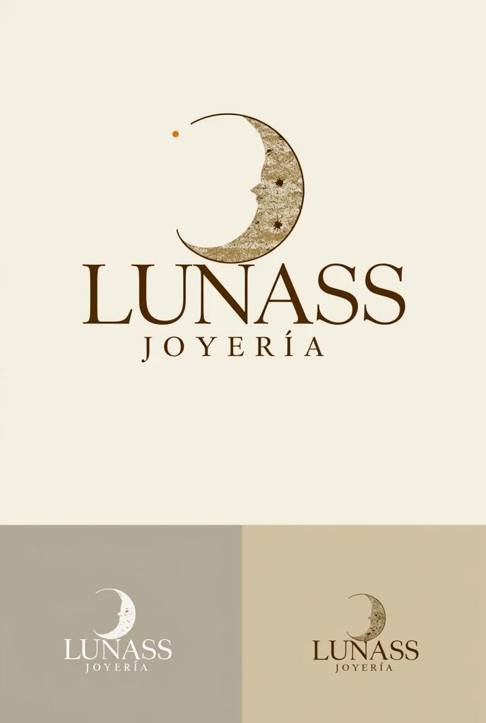 Logo of a business that shows the letters of the name lunass jewelry in Spanish that a moon comes out and that says jewelry