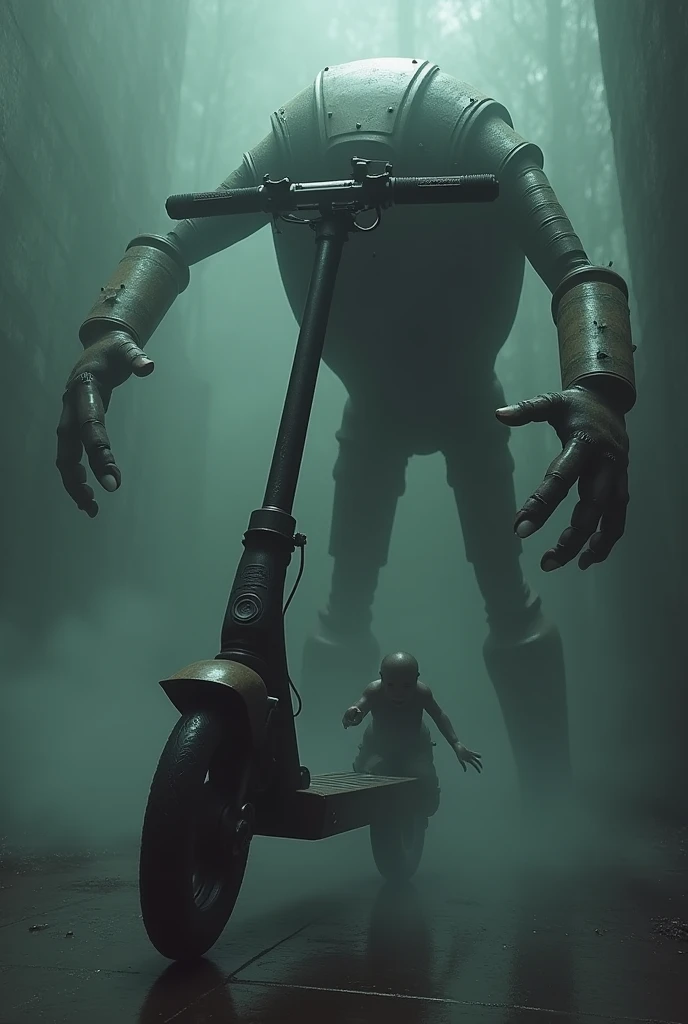 A scooter with 2 arms that pulls a person into the abyss