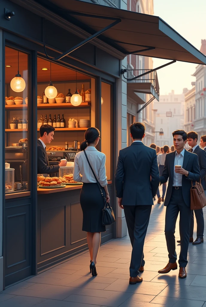 Adult people buying takeaway coffee.