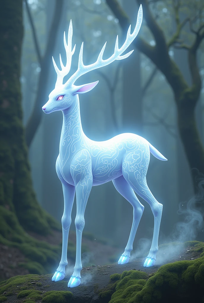 A legendary white phantom deer Pokémon with crystal armor and six legs.



