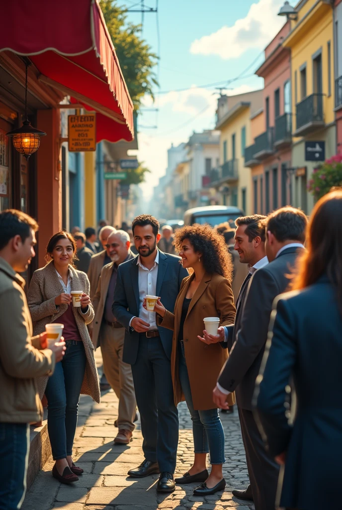 Adult people buying takeaway coffee in Argentina.
