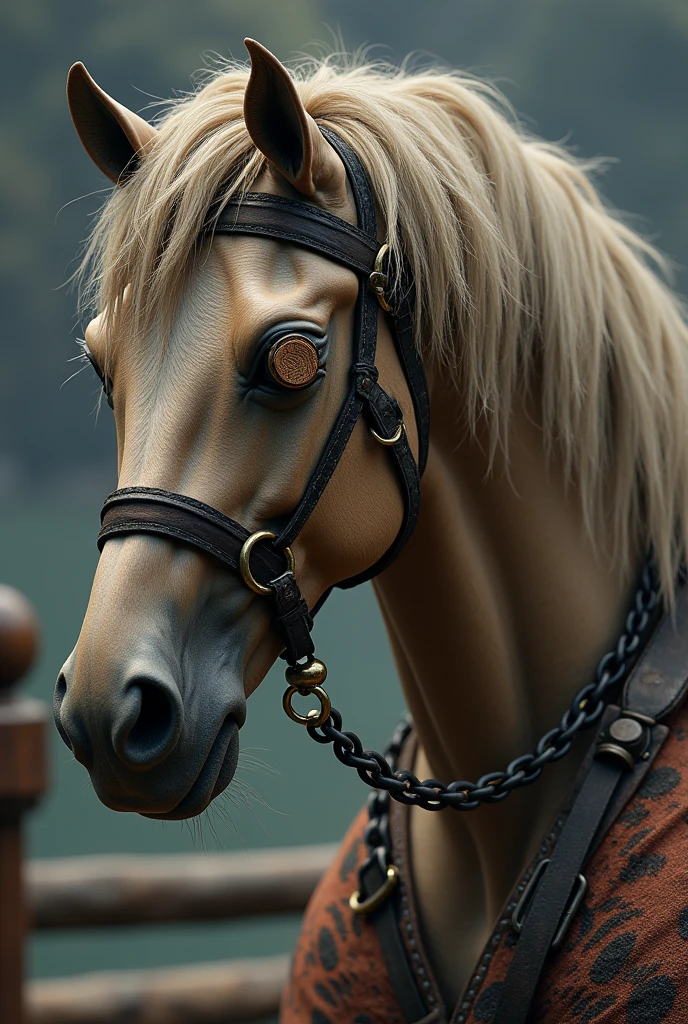 Realistic pirate horse with oarche in the eye and a wooden leg