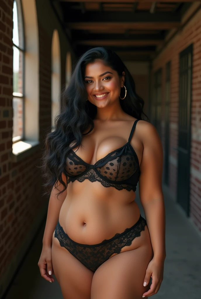 swastika mukharjee Indian beautiful woman curvy plus size hourglass voluminous huge figure woman, Close view of the camera, big and huge m-cup breast, wearing lace micro lingerie, exposed bust , elegant standing position, eye contact vision, different style hairstyle, glare eyes, tthin eyebrows, skin fair, blush cheeks, prefect View from head to toe, whole body, ideal for high fashion or editorial shoots, Ultra realistic skin texture, View from head to toe, whole body shot, whole body view, smilling face, Bblack hair, Indian face, perfect light skin tone, Ultra realistic skin texture, bigger waist, busty, big haunches, fleshy thighs, thick-thighs, busty, whole body view, industrial warehouse: exposed brick, metal beams, and a brave one, urban sensation