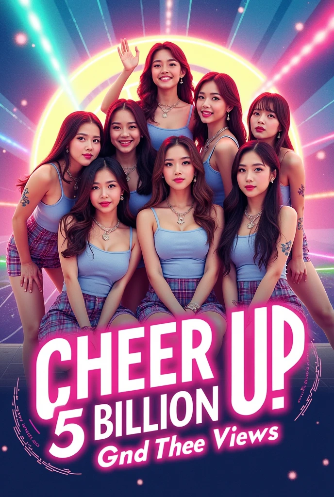Generate a poster of the song cheer up by twice that says 5 Billion, that only has 7 members