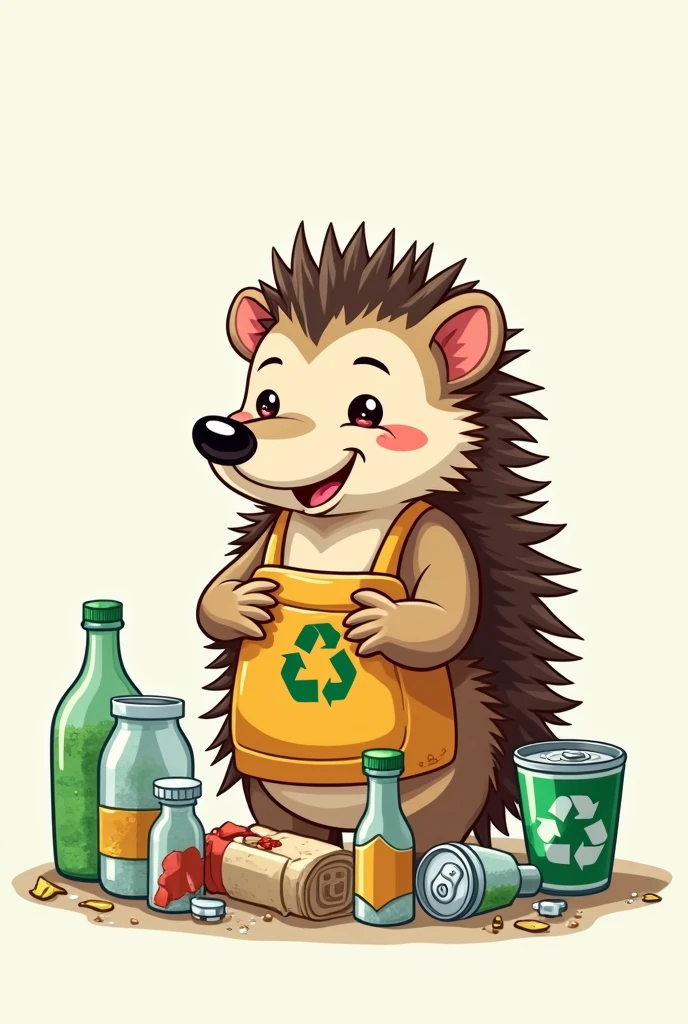 an animated hedgehog recycling without background
