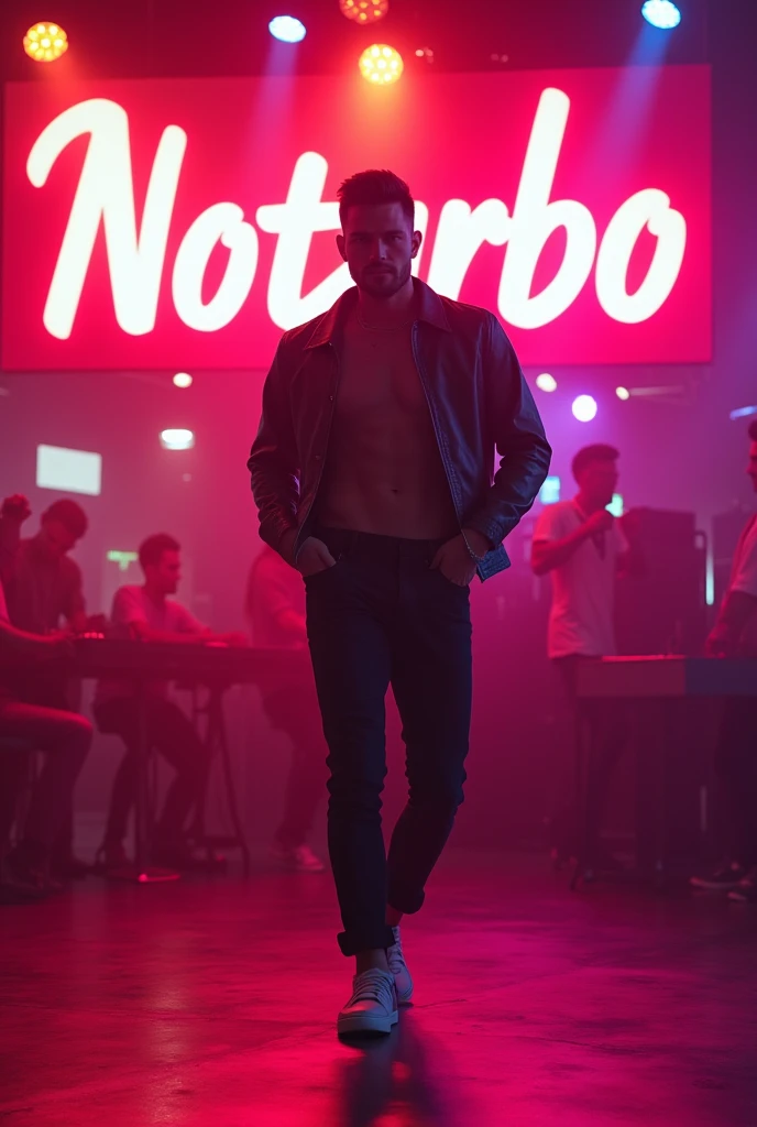 Latin male singer dancing noturbo banner written ((good))