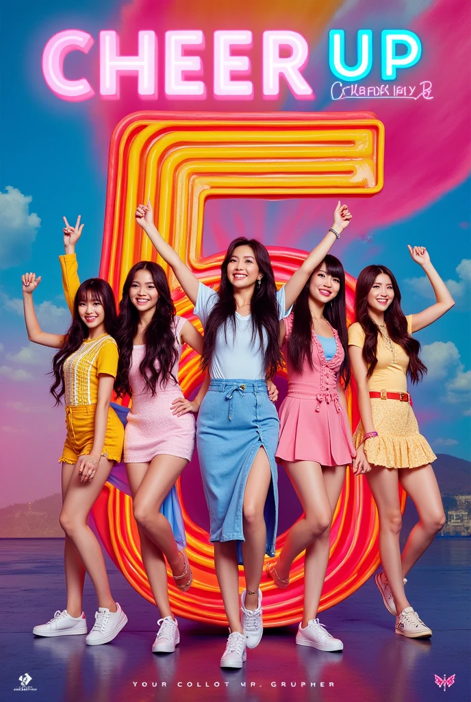 Poster for the song cheer up by twice that says 5 Billion, that only has 7 members