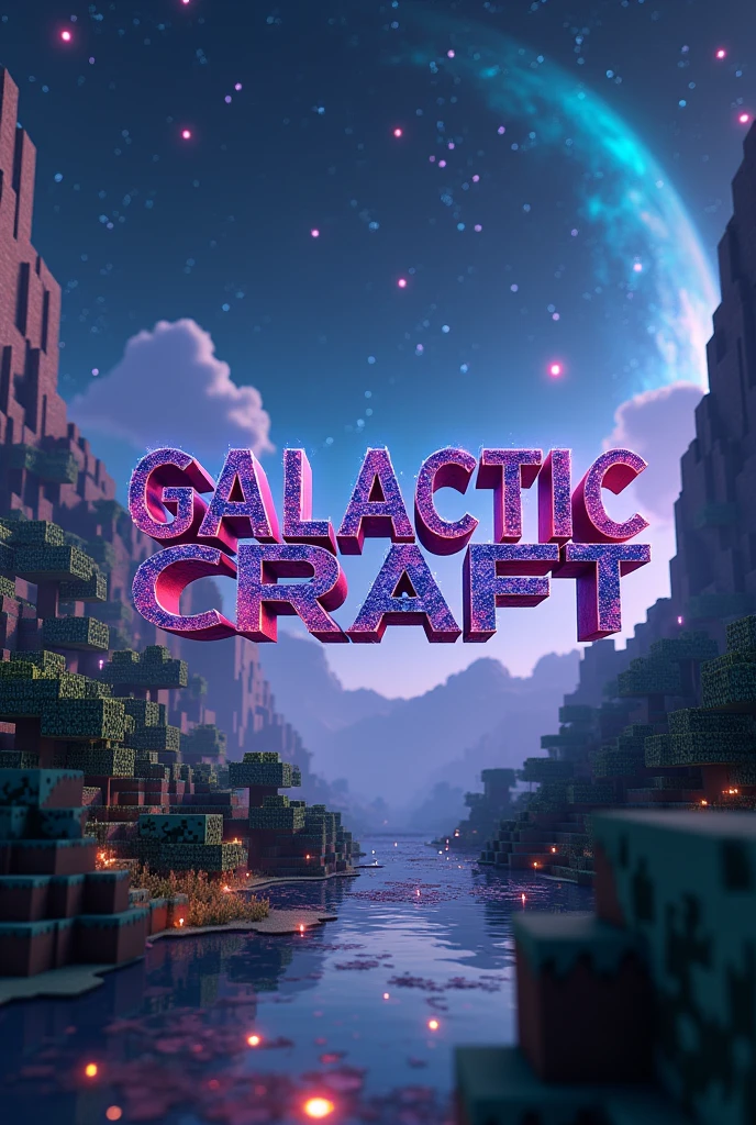Make me an animated image about Minecraft that contains writing As a title Galacticraft