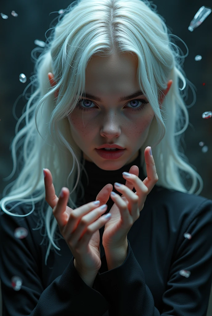 photography, masterpiece, top quality, photorealistic, 8K, high resolution, detailed skin, 8K Ultra HD, DSLR, soft lighting, high quality, film grain, Fujifilm XT3, (upper_body:1.4), 1.2, realistic, Ultra Detail, Ultra High Resolution, blurry, extremely detailed CG unity 8k wallpaper, finely detail, highly detailed, cinematic lightning, official art, perfect ???????, perfect hands, perfect face, round face, best quality, dreamlikeart, (8k, RAW photo, best quality, masterpiece:1.2), (perfect face:1.3), (BREAK:1.7), (masterpiece, best quality, ultra-detailed, best shadow), (detailed background,dark fantasy), (beautiful detailed face), high contrast, (best illumination, an extremely delicate and beautiful), ((cinematic light)), colorful, hyper detail, dramatic light, intricate details, (1girl, solo,white hair, sharp face,purple eyes, hair between eyes,dynamic angle), blood splatter, swirling black light around the character, depth of field,black light particles,(broken glass),magic circle,