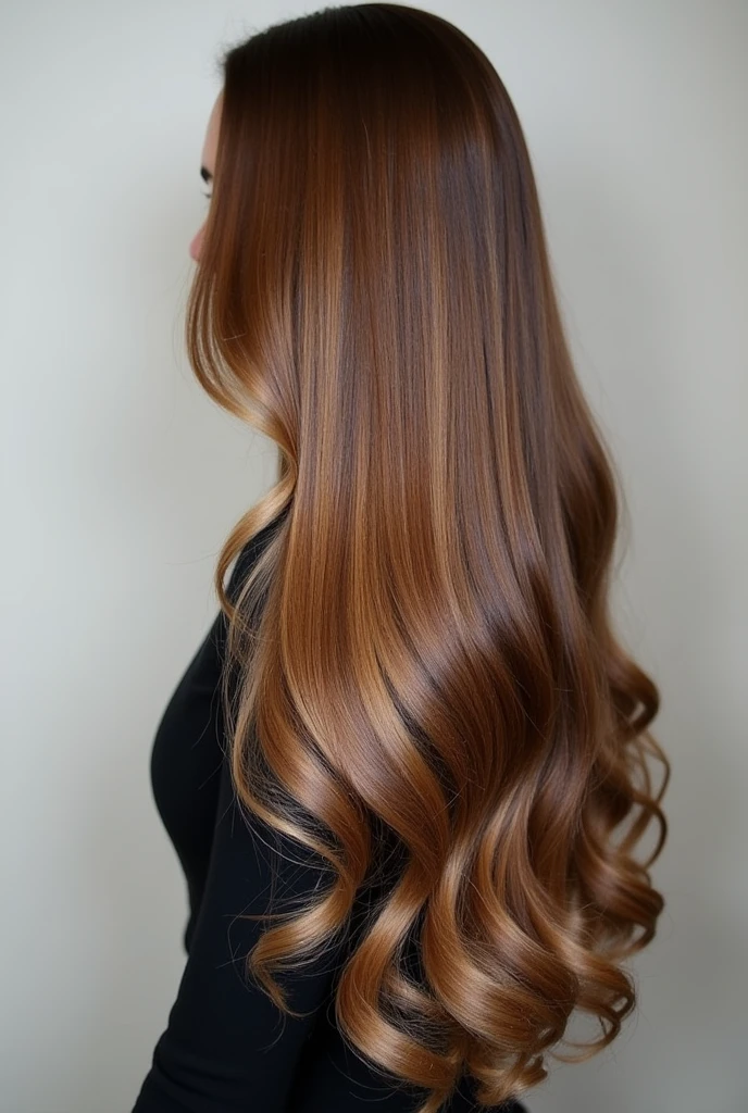 Hairstyle made on long hair with a straight cut, that it is straightened from top to middle and has curls at the ends

