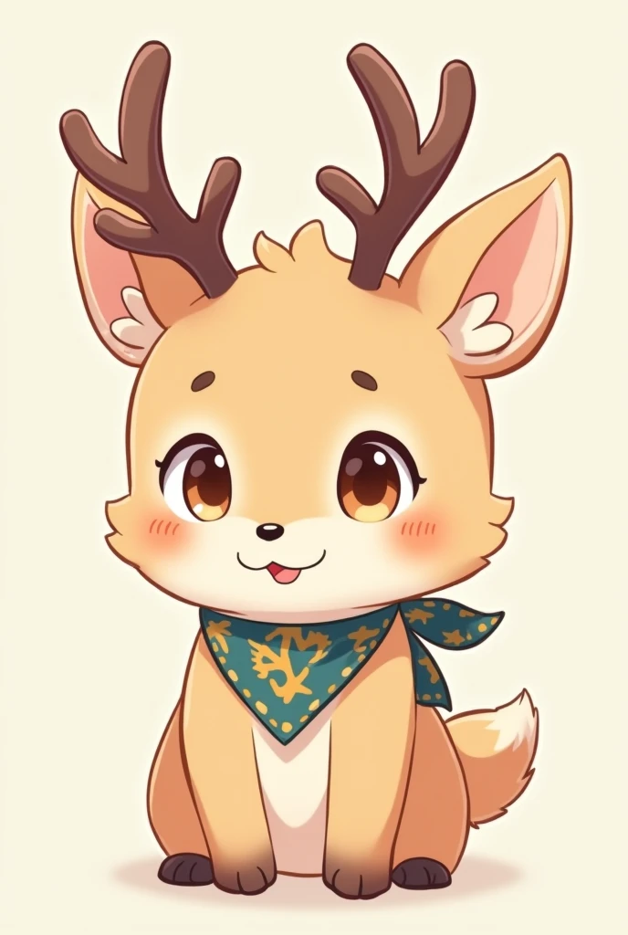 A cute reindeer fursona wearing a bandana character sheet