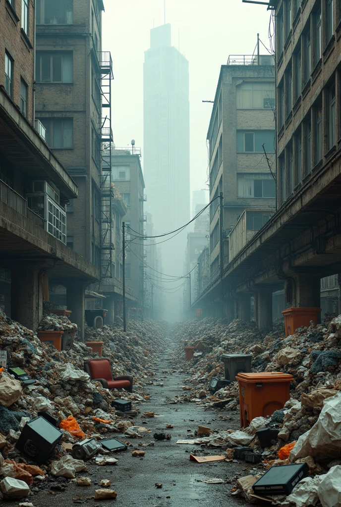 something that represented a waste of resources, without human or animal figures, in an urban environment
