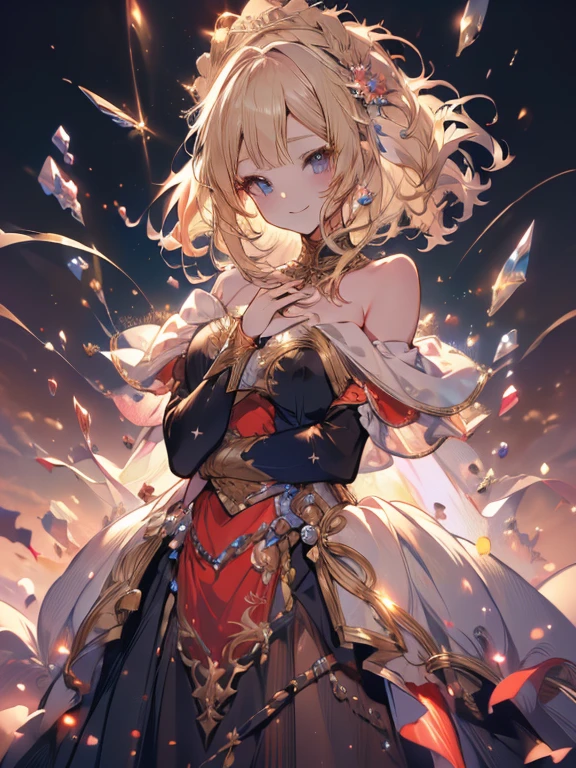 ((Highest quality)),(Ultra-high resolution),(Very detailed),((Best Anime)),sharp,Claire,The art of amazing depiction, (1 female,Ash Blonde),(off shoulder sheath dress,),(((A kind smile)))