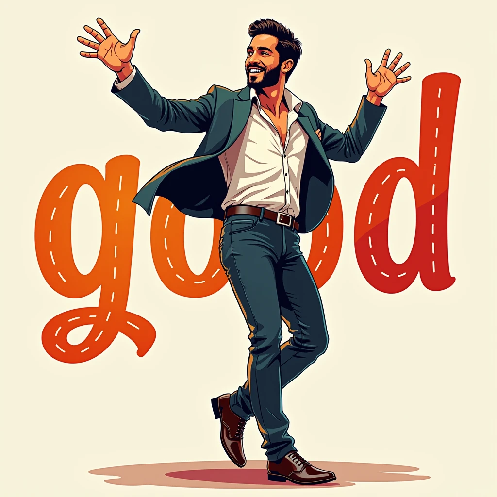 Banner title "good" of Latin male singer dancing written ((good))