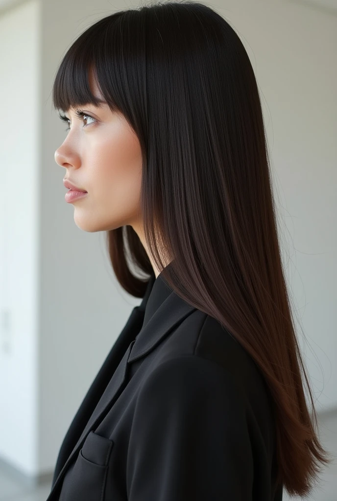 Hairstyle made on long hair with a straight cut, to be ironed


