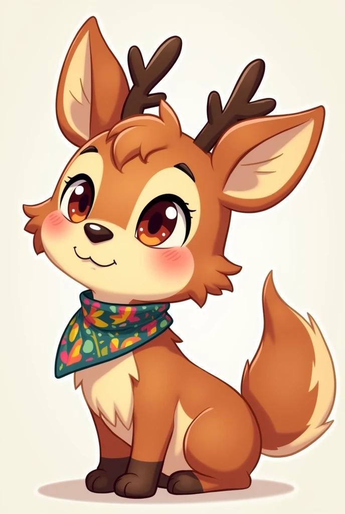 A cute reindeer fursona wearing a bandana furry character sheet