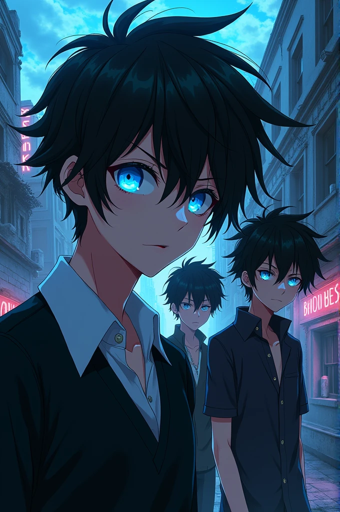 Bad face anime boys, blue eyes