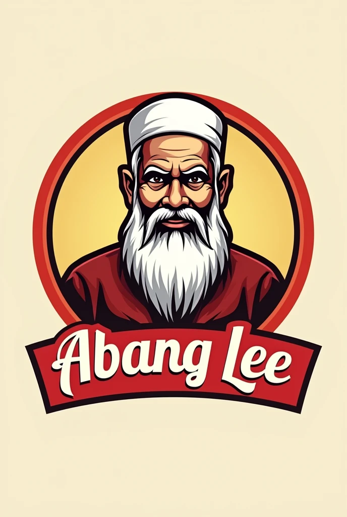 word "Abang Lee Roti Canai" for logo. industri. red white yellow font. like mcd logo. old man muslim with beard. 
