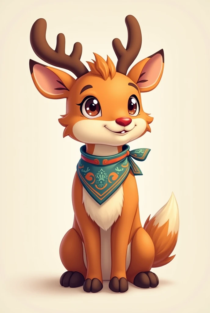 A cute anthromorphic reindeer fursona wearing a bandana furry character sheet