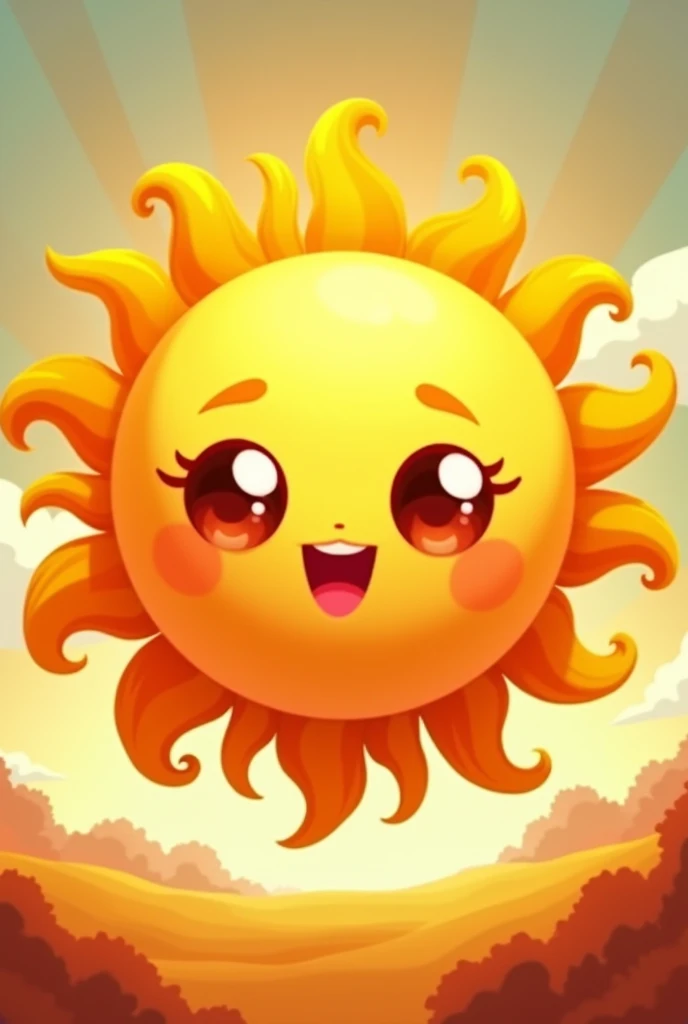 shining sun, yellow, with wide rays similar to the sun in the cartoon, curled up