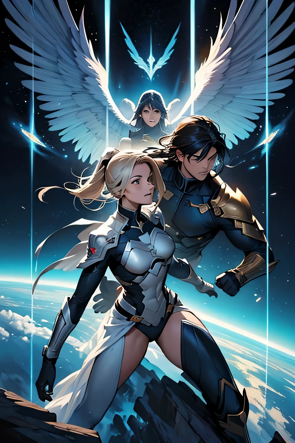 Creating a full comic book with 30 panels will require more detailed work than I can directly offer here.. however, I can help you plan the story and describe how the comics can be distributed, scene by scene. Let's do it like this:
### **Title**: *"Ascension of the Celestial Beings"*
### **Synopsis**:
An epic war between celestial beings begins when an ancient prophecy threatens the balance between Heaven and Earth.. Two protagonists, a war angel