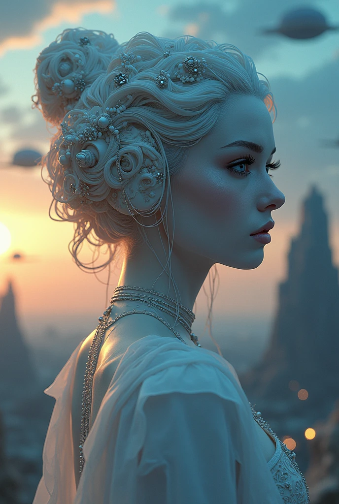 realistic visual effects,attractive beautiful,dramatic contrast,Gentle lighting,Delicate warmth,the soft light,hyper HD,Extremely colorful,best qualityer,perfect female shape,HighDynamicRange,long eyelasher,Unbeatable masterpiece,Snow-whiteskin,putting makeup on,Sexy goddess,Large mechanical gears,Strange sky,8K high quality,A pair of big eyes are beautiful and moving,White skin,Makeup,Sexy outfit,【Background with】Large gears,Doomsday ruins,Giant tornado,The setting sun burns the clouds,Multiple planets,The end of the world,Multiple planets,Mards,Jupiter,Mercury,Strange sky,Giant tornado,Blue light,salama,Large flying machines,Cool car
