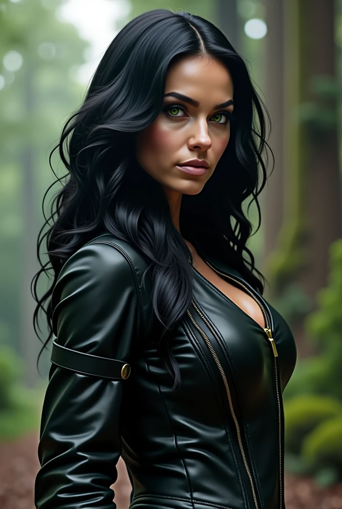 Raven Blackwood. She is an Avengers heroine. Bblack hair, intense and silky, falls in natural waves to the shoulders. His eyes are an intense green, almost emerald, that shines with an almost mysterious intensity. athletic physical structure, defined muscles and a confident posture. Likes to wear black leather clothes and jeans. He&#39;s always with his guitar. create Raven&#39;s image