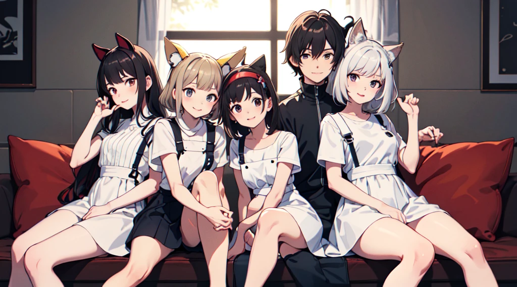 masterpiece,high quality,
4 people,
Ad base,4 people,
(It pours:1.2),Have,fake animal ears,Long sleeve,dress,Contorting the mouth,front leg pose,
ADDCOL,4 people,
(Imiu:1.2),Jacket,skirt,Expressionless,Tilt your head,
ADDCOL,4 people,
(belief:1.2),white dress,Short sleeve,Place your arms behind your back,light smile,Please sit down and spread your legs. ADDCOL,4 people,
(It wakes up:1.2),smile,Overalls,Short sleeve,Double V,Crotch close-up, I can see Noodle's underwear、Stand on one leg