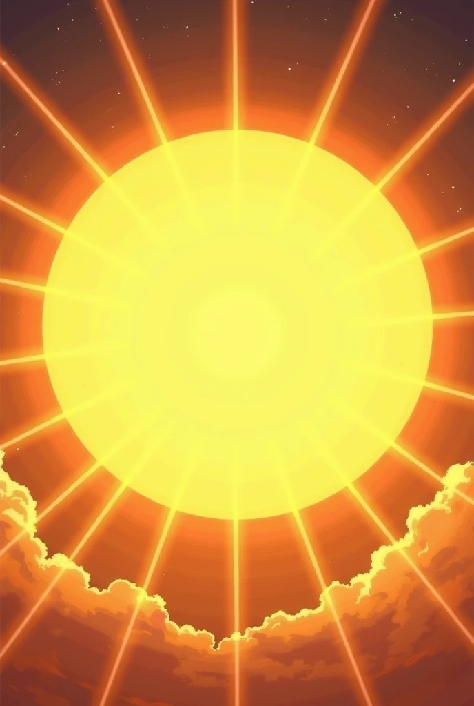 shining sun, yellow, with broad rays resembling the sun's curled