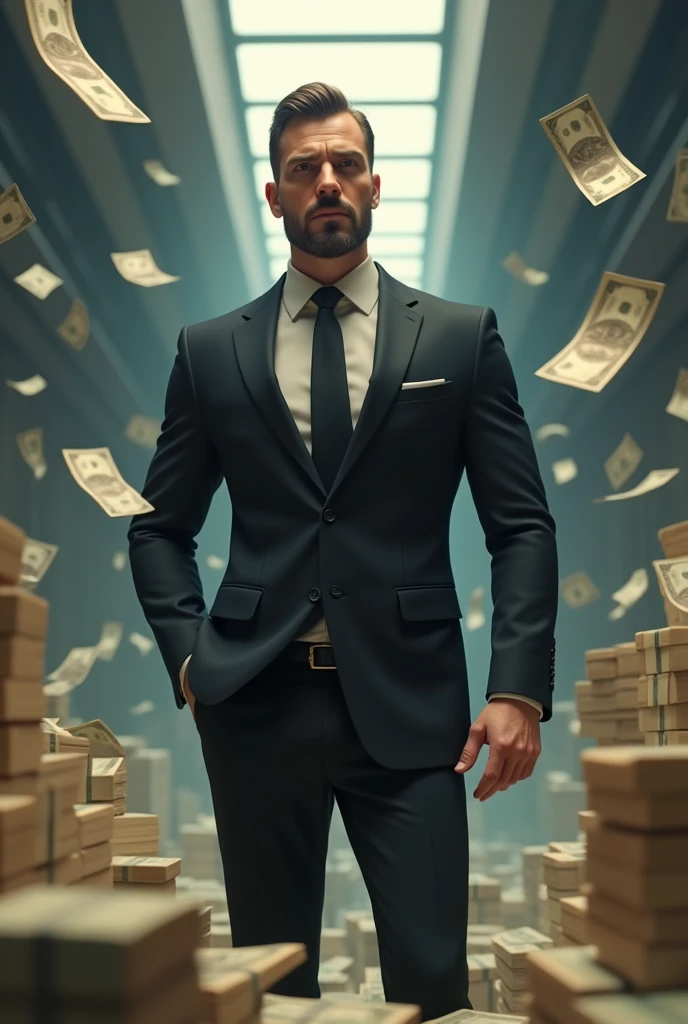 Animated photo a Businessman lot of money and wearing black suit