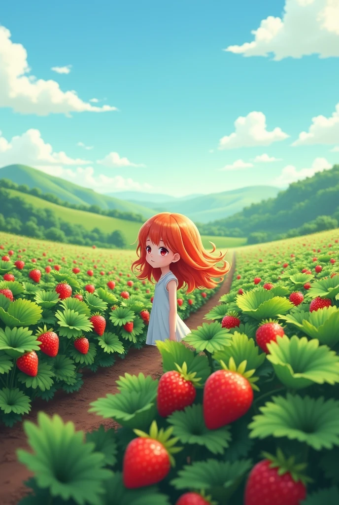 Strawberry fields realistic with a girl with red hair