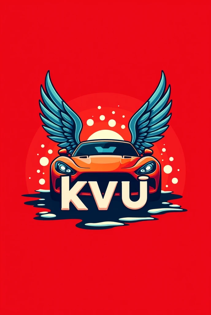 Make me a logo for a car wash with foam and preferably have it in the color of an eye and have the word KVÍ And that also has a winged car with a clear design and name and always preferably in the color red so that it is not so futuristic., 




