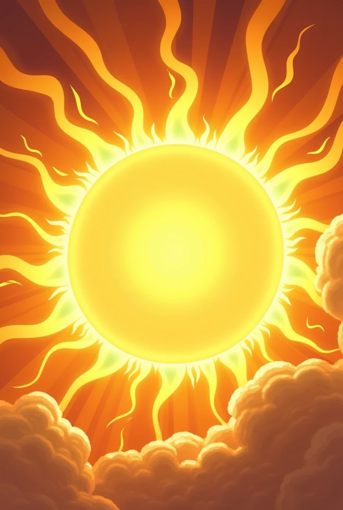 shining sun, yellow, with broad rays resembling the sun&#39;s curled