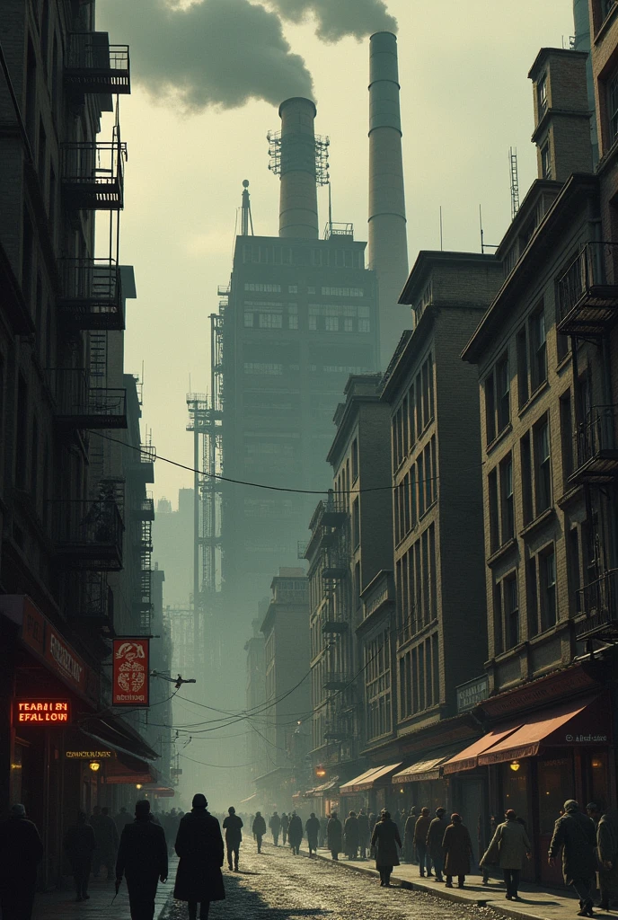 A city in 1935 with a very gray and brownish image 