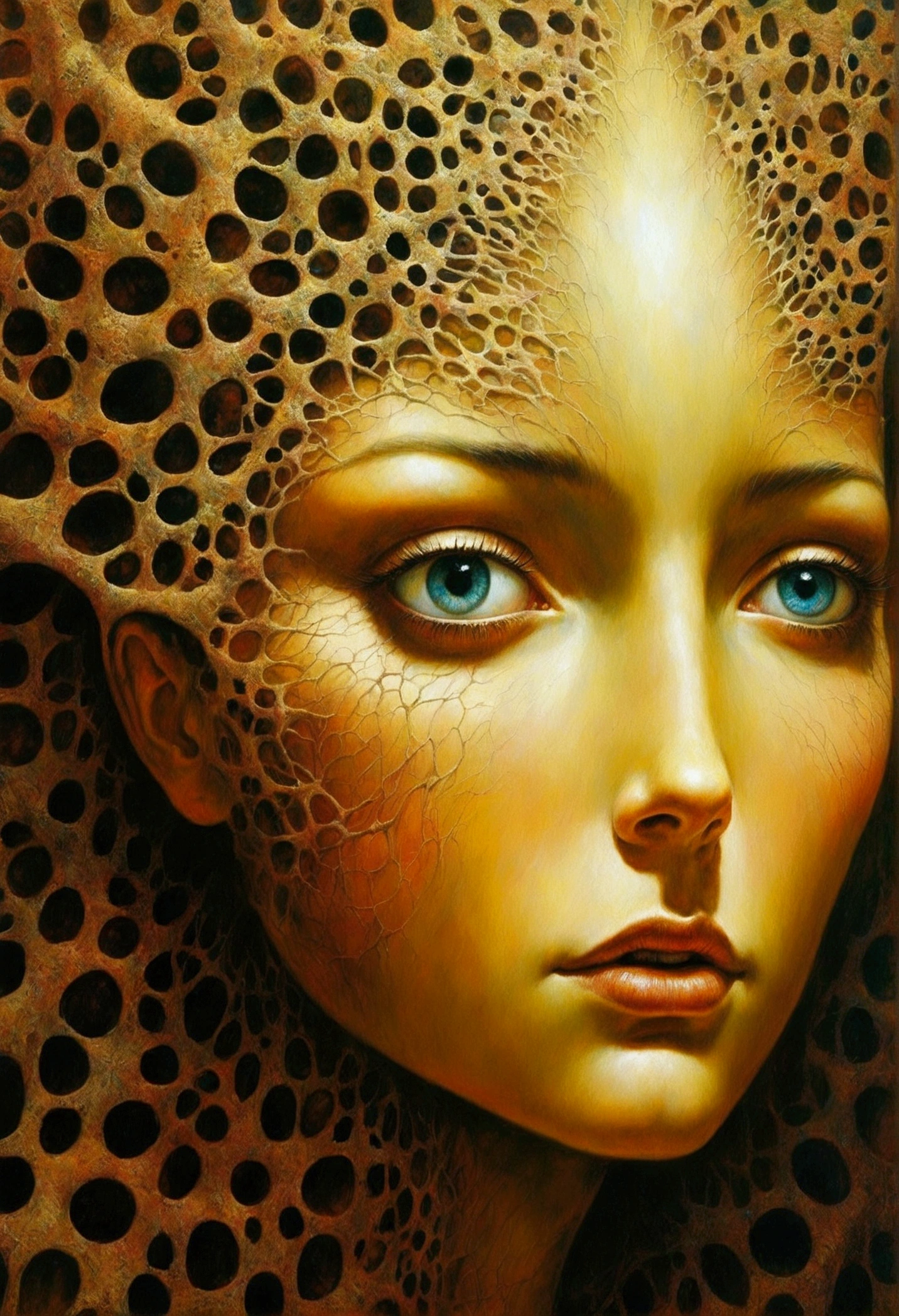 Mythical creatures, author:By Zdzisław Beksinski、Azathoth、close up of girl's face
