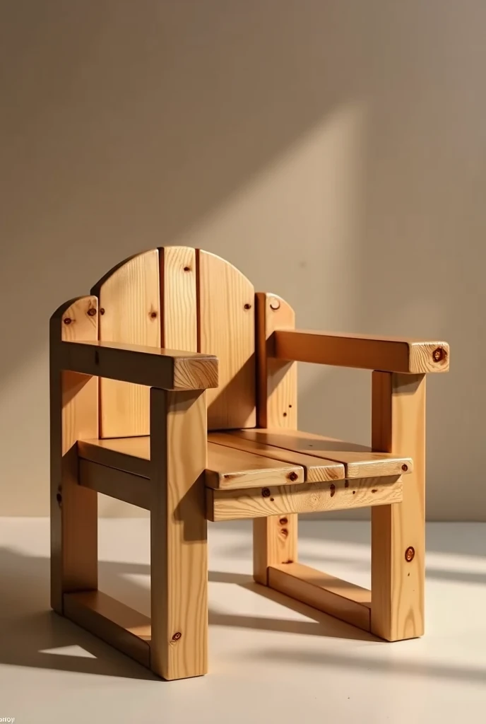 Create a chair made of brown pine wood, that is comfortable