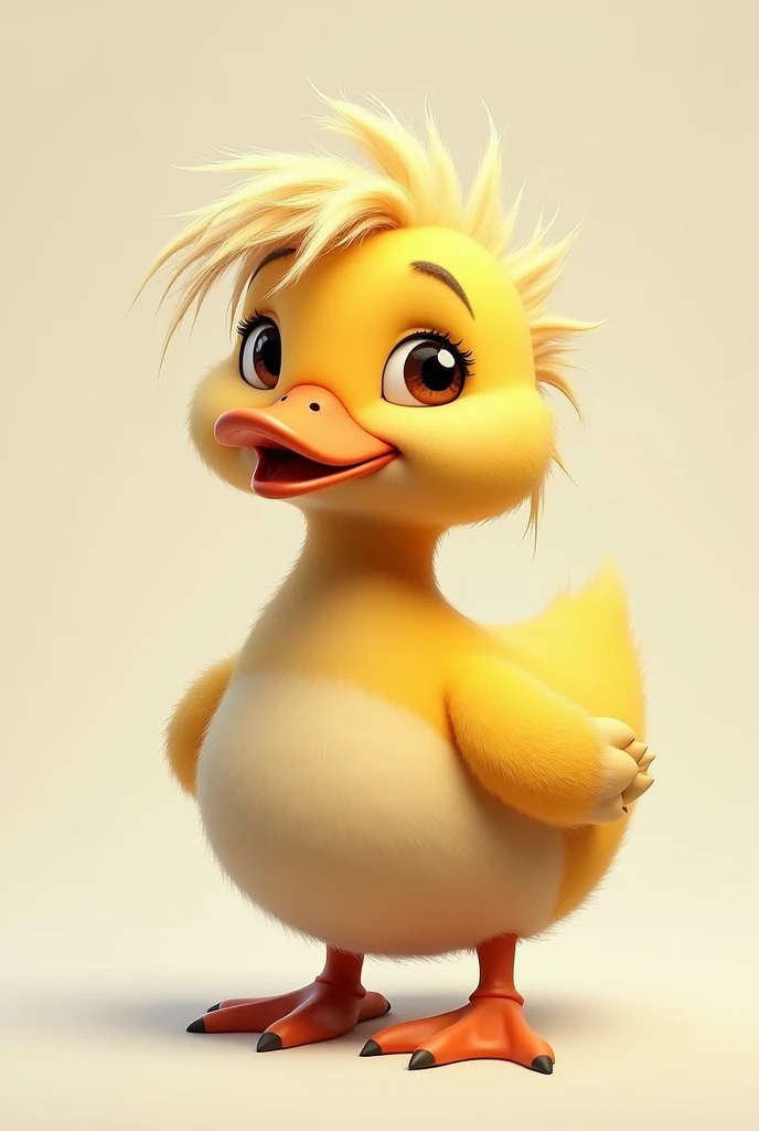 A duck with messy hair