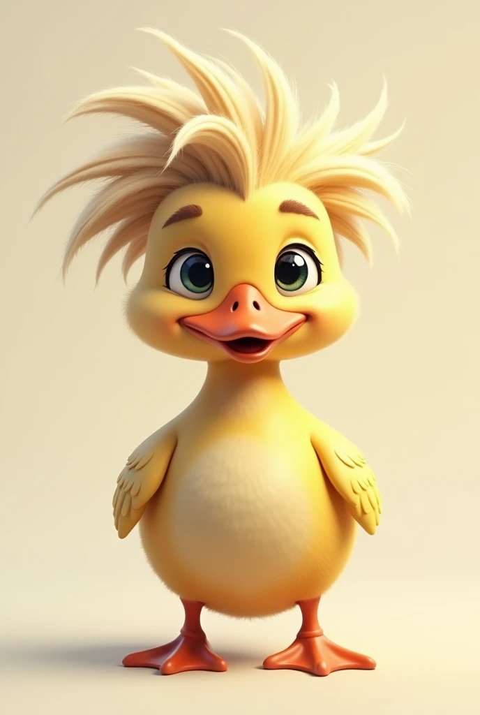 A duck with messy hair 