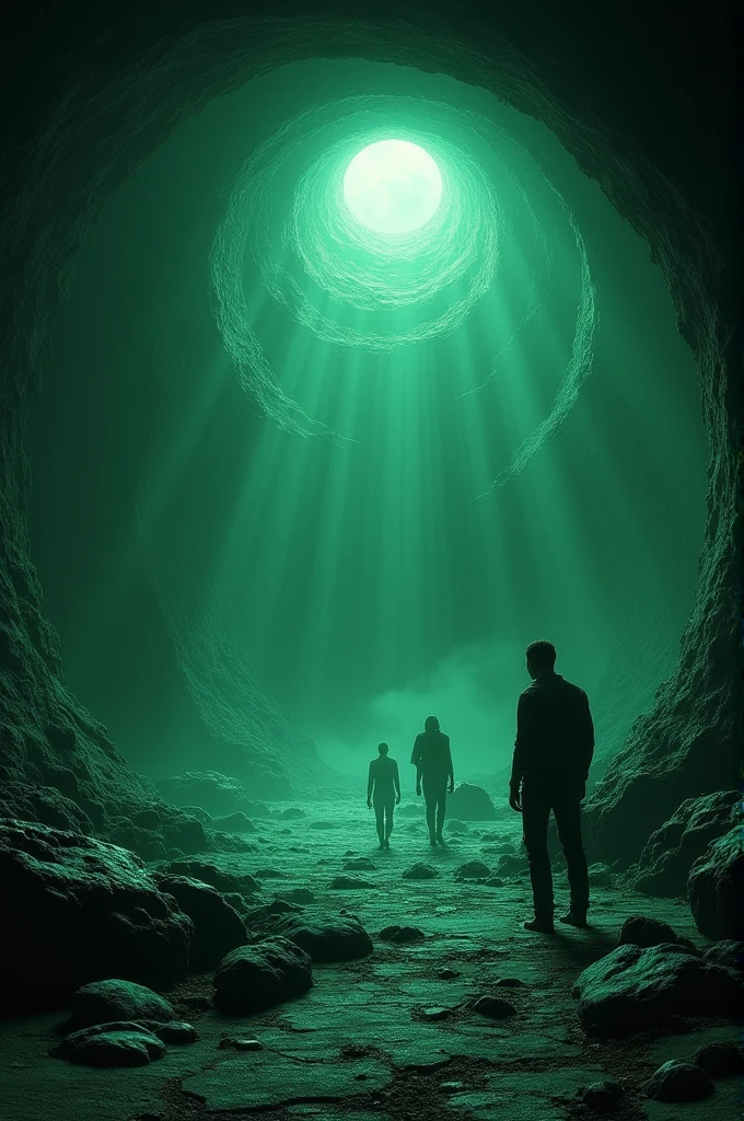((best quality)), ((masterpiece)), (detailed), alien base Filled with fear, the sailor approaches and sees alien(human size) beings inside, engrossed in advanced technology beyond his understanding in the middle sea . (night green)
