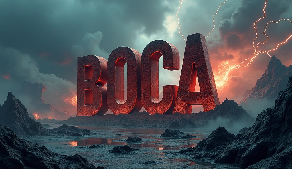 Poster with the word Jep Boca in 3D with a catastrophic nature background