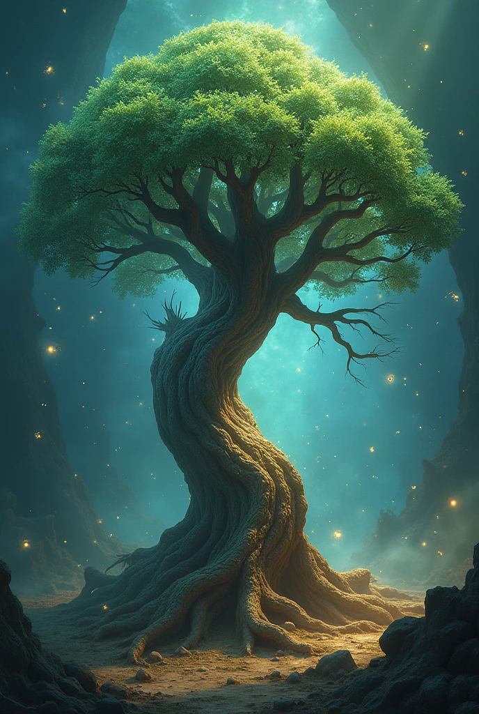 magic tree with particles in the air
