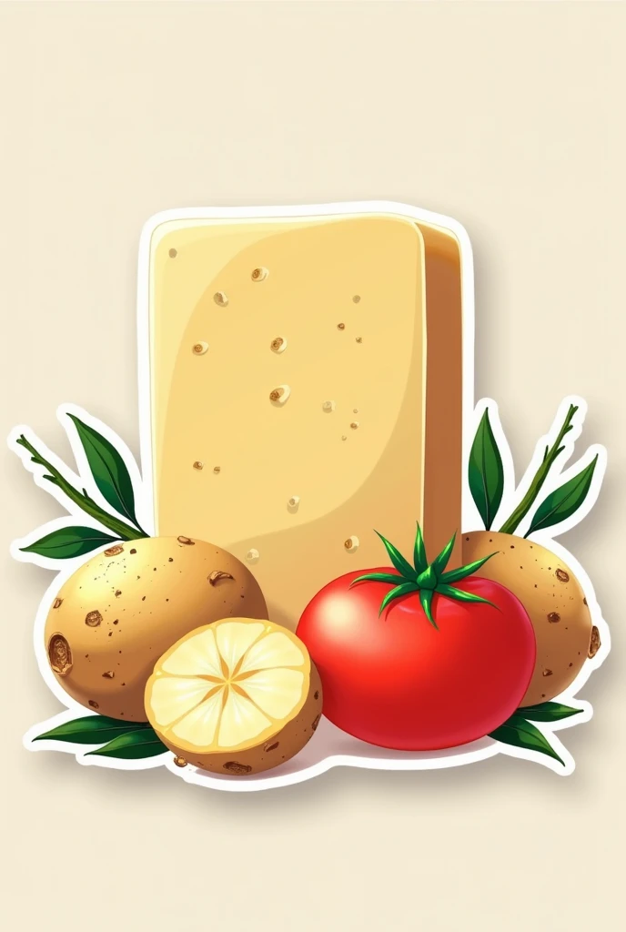 Sticker label For Potato and tomato soap with their use benefits for skin in english
