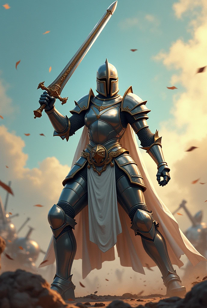 A knight wielding her sword to fight Let it be animated and 2D