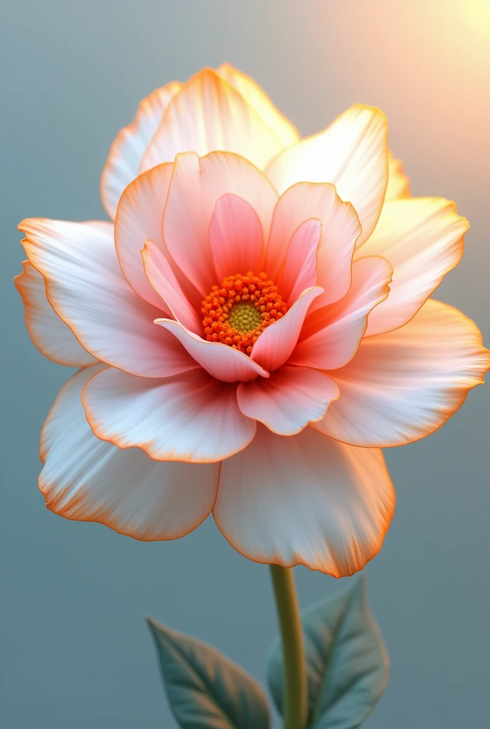 White flower with pink center and orange edges 