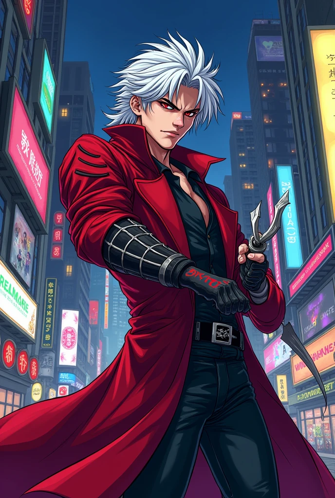 Dante Sparda, with official model of Devil May Cry 3 original, in the style of Sailor moon classic anime