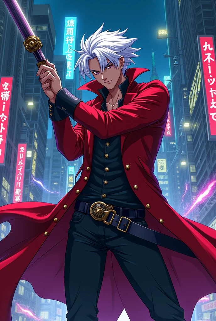 Dante Sparda, with official model of Devil May Cry 3 original, in the style of Sailor moon classic anime